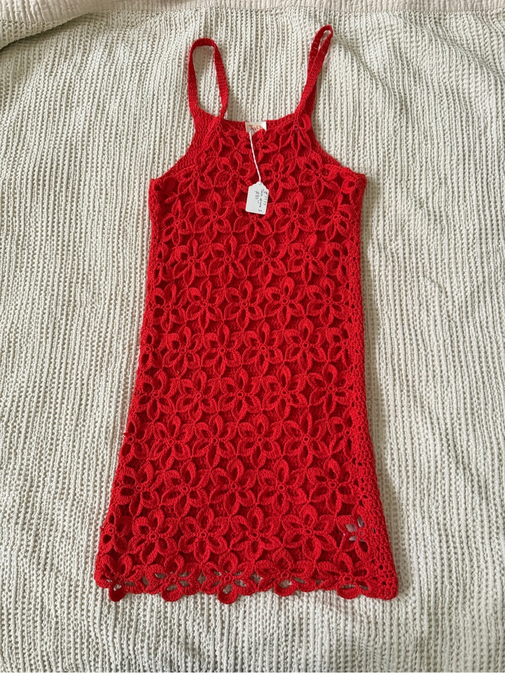 TACH Red Crochet Floral Mini Slip Dress